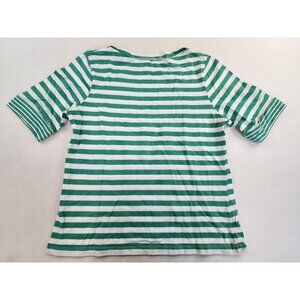 Appleseed's Women Top M Striped Short Sleeve Green White Boat Neck 100% Cotton